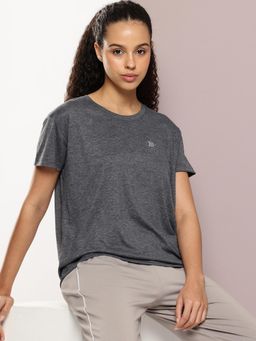 DILLINGER - Womens Polyester Plain Boxy Regular Fit Charcoal T-Shirt