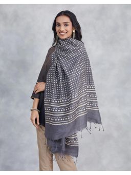 Fabindia - Grey Silk Hand Block Printed Stole