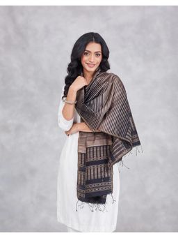 Fabindia - Black Silk Blend Woven Texture Stole