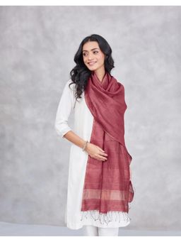 Fabindia - Maroon Silk Blend Woven Texture Stole