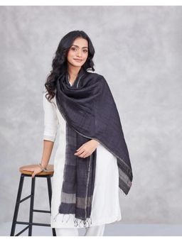Fabindia - Black Silk Blend Woven Texture Stole