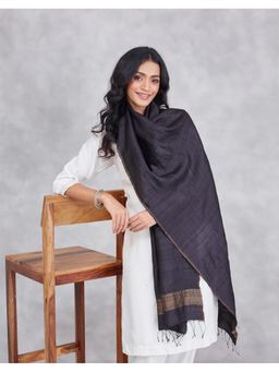 Fabindia - Black Silk Blend Woven Texture Stole