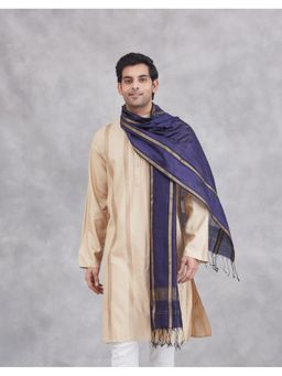 Fabindia - Navy Blue Cotton Silk Maheshwari Men Stole