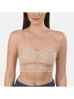Mod & Shy - Floral Lightly Padded Lacy Bralette Bra - Beige