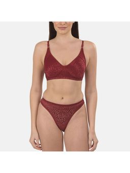 Mod & Shy - Non Padded,Non Wired Lacy Lingerie Set - Maroon