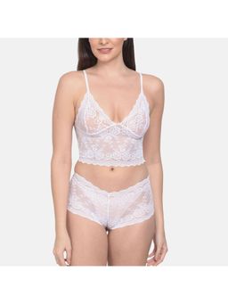 Mod & Shy - Women'S Soft Net Polyester Honeymoon Nightwear Super Soft Lingerie Set - White