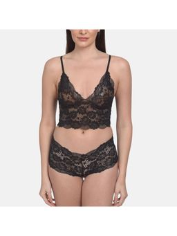Mod & Shy - Women'S Soft Net Polyester Honeymoon Nightwear Super Soft Lingerie Set - Black
