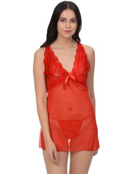 Mod & Shy - Red Different Back Mesh Net Nightwear Baby doll Dress With G-String