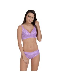 Mod & Shy - Self-Design Soft Lace Lingerie Set - Purple