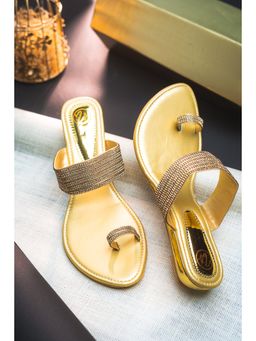 NR by Nidhi Rathi - Women Gold-Toned Embellished Wedges Sandals