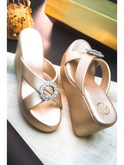 NR by Nidhi Rathi - Gold Embellished Casual Wedges Heels