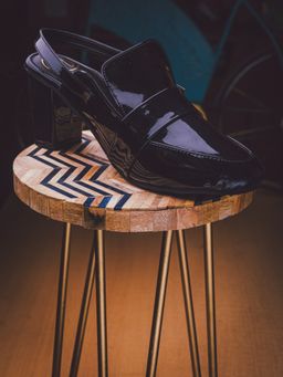 NR by Nidhi Rathi - Black Solid Leather Block Heels