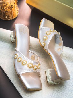 NR by Nidhi Rathi - Women Cream Embellished Sandal Heels