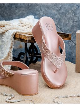 NR by Nidhi Rathi - Pink Golden Shade Wedges Heels