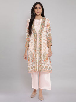 WISHFUL by W - Pink Floral Jacket with Inner Kurta (Set of 2)