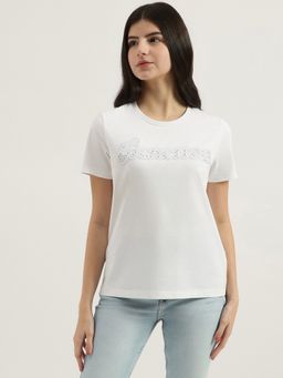 United Colors of Benetton - White Round Neck Embellished Crystal T-Shirt