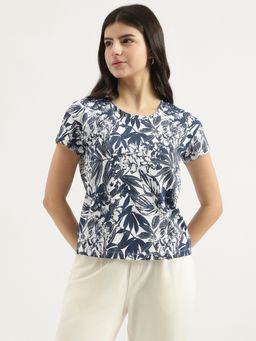 United Colors of Benetton - Navy Blue Floral Round Neck Tropical T-Shirt
