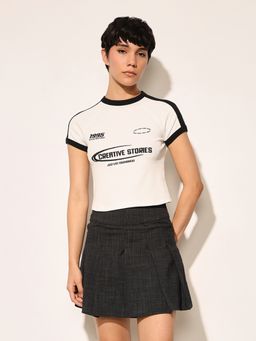 ONLY - White Ribbed Cropped T-Shirt