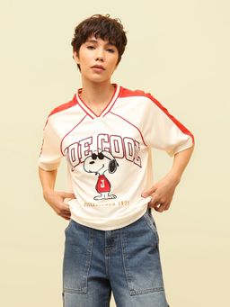 ONLY - White Peanuts Varisty Printed T-Shirt