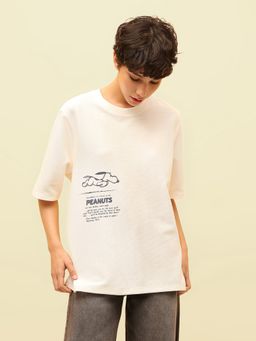 ONLY - White Peanuts Oversized Typography T-Shirt