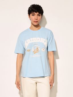 ONLY - Blue Relaxed Fit Graphic Printed T-Shirt