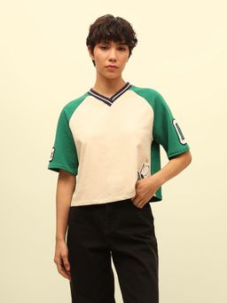 ONLY - Cream and Green Colorblock T-Shirt