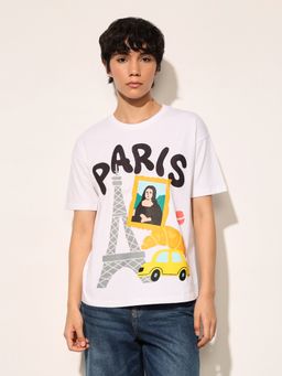 ONLY - White Relaxed Fit Graphic Printed T-Shirt