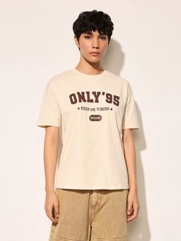 ONLY - Beige Printed Relaxed Fit T-Shirt