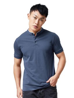 The Souled Store - Solid Navy Mandarin T-Shirt for Men