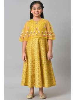 Aurelia - Yellow Dress With Net Layered Cape