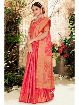 EXCLUSIVA - Pink Patola Saree with Unstitched Blouse