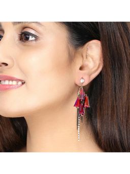 Yellow Chimes - Red Tassel Dangler Earrings