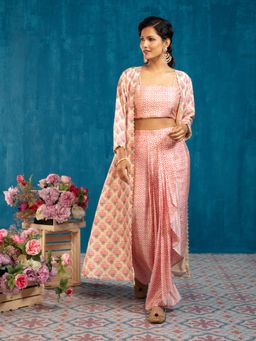 Gajra Gang - Banjara Vibes Pink Crop Top with Sarong Skirt & Overlay GGLEH46 (Set of 3)