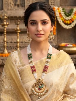 RUNORAA - Multi-Color Meher Gul Necklace with Earrings