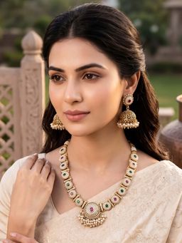RUNORAA - Multi-Color Ethnic Royal Glam Necklace with Earrings