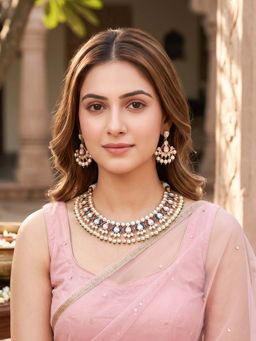 RUNORAA - Multi-Color Indo Royal Pearl Style Necklace with Earrings