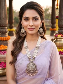RUNORAA - White Ivory Noor Vintage Necklace with Earrings