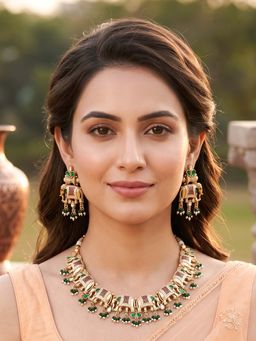 RUNORAA - Green Mughal Noor Necklace with Earrings