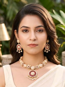 RUNORAA - Red Blush Gold Harmony Necklace with Earrings