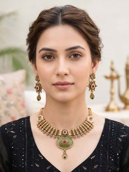 RUNORAA - Multi-Color Meherza Royal Antique Choker Necklace with Earrings