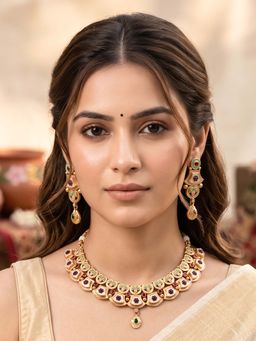 RUNORAA - Multi-Color Naurit Necklace with Earrings