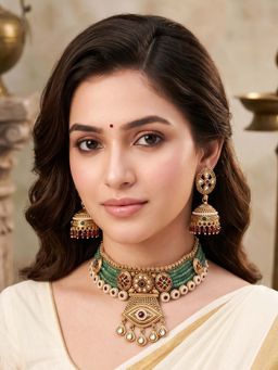 RUNORAA - Multi-Color Verdure Royale Necklace with Earrings