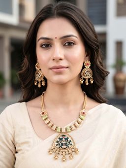 RUNORAA - Gold The Rajwadi Kundanika Necklace with Earrings