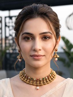 RUNORAA - Multi-Color Ruhani Polki Necklace with Earrings