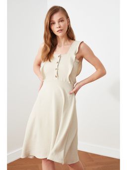 Trendyol - Womens Beige Solid/plain Knee Length Dress