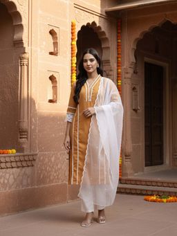 Yufta - Premium Cotton Poplin Bronze Kurta With Pant & Dupatta