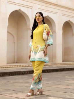 Yufta - Yellow Digital Print Straight Muslin Co-Ord Set