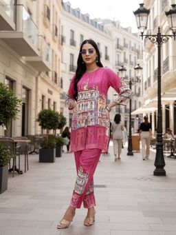 Yufta - Pink Digital Print Straight Muslin Co-Ord Set