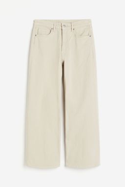 H&M - Women Beige Wide High Cropped Jeans