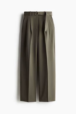 H&M - Women Green Wide Belted Trousers